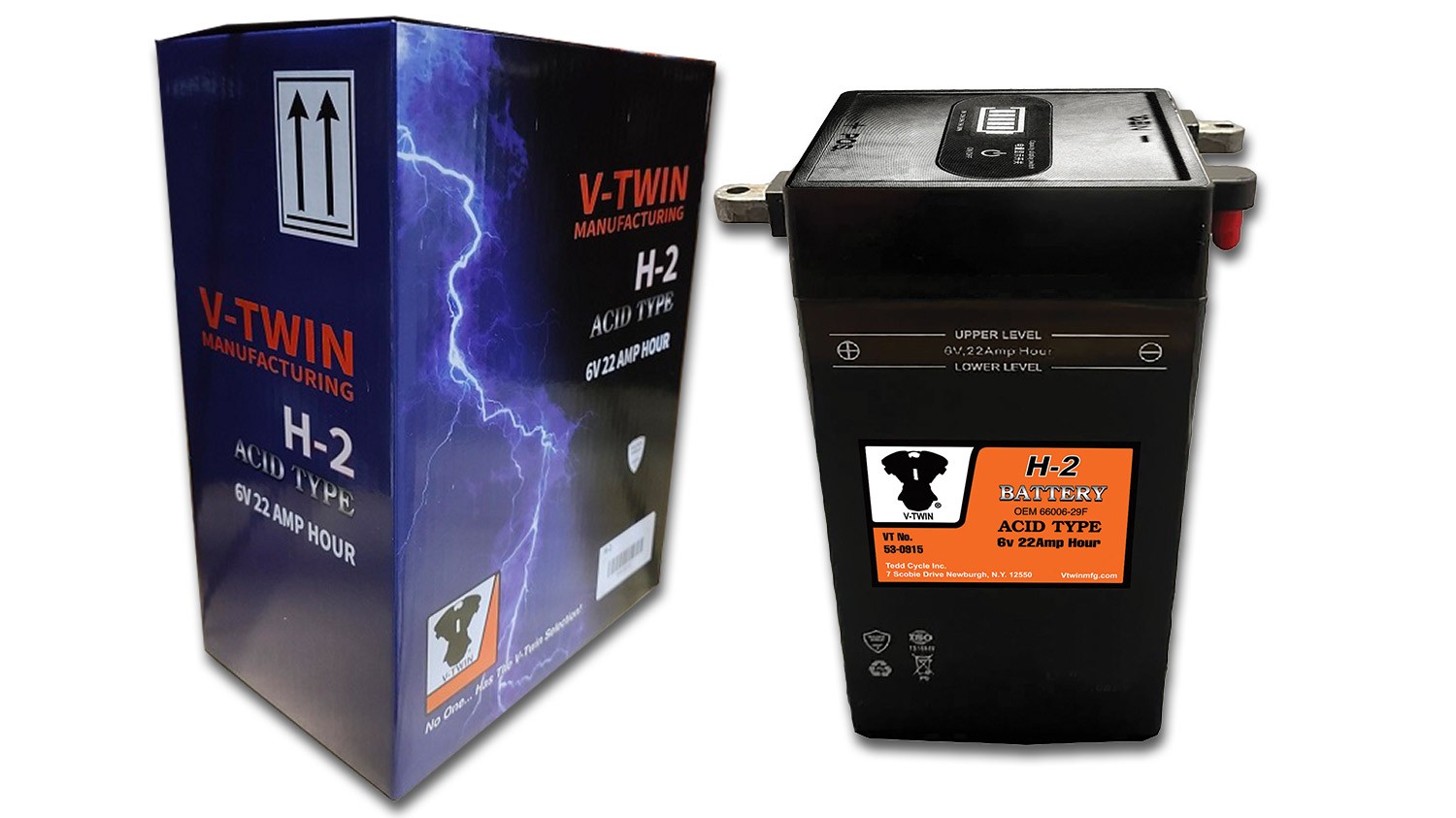 H-2 6 Volt 22 Amp Battery with Vent Tube for Harley-Davidson