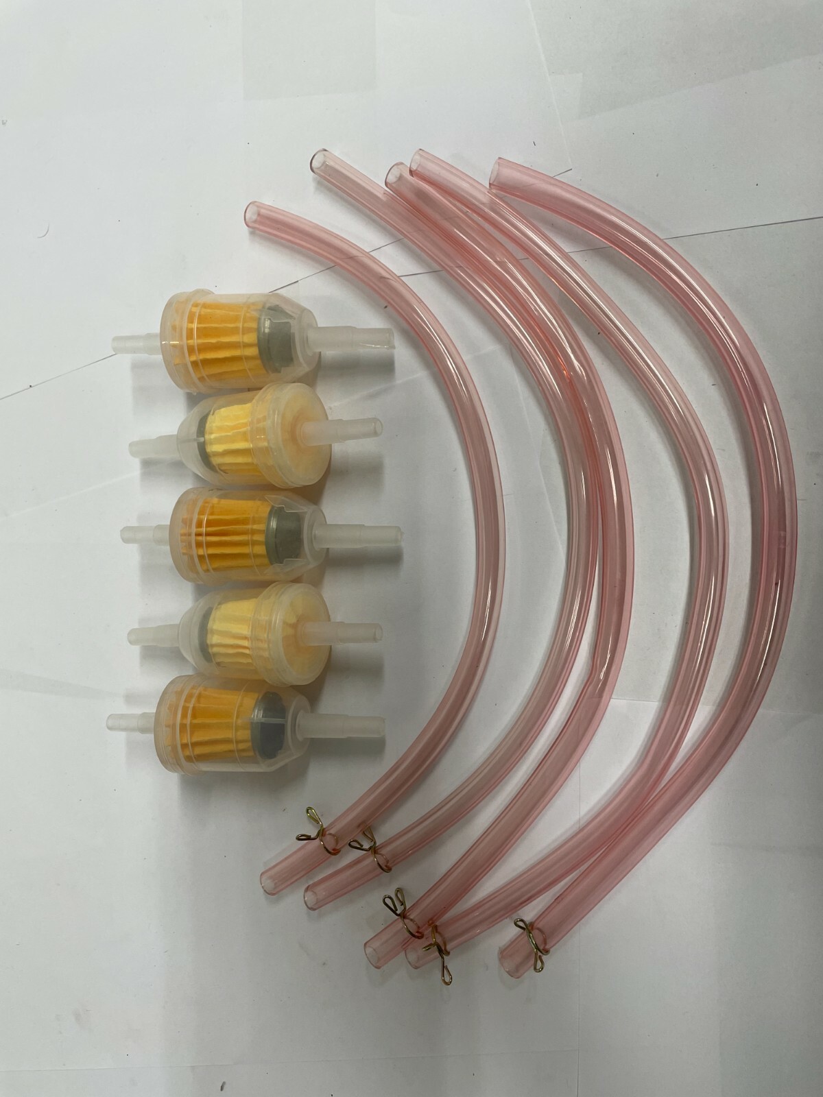 Kawasaki 1/4″ PINK FUEL LINE QUANITY OF 5 12″ PIECES + 5 1/4-5/16″ FUEL FILTERS