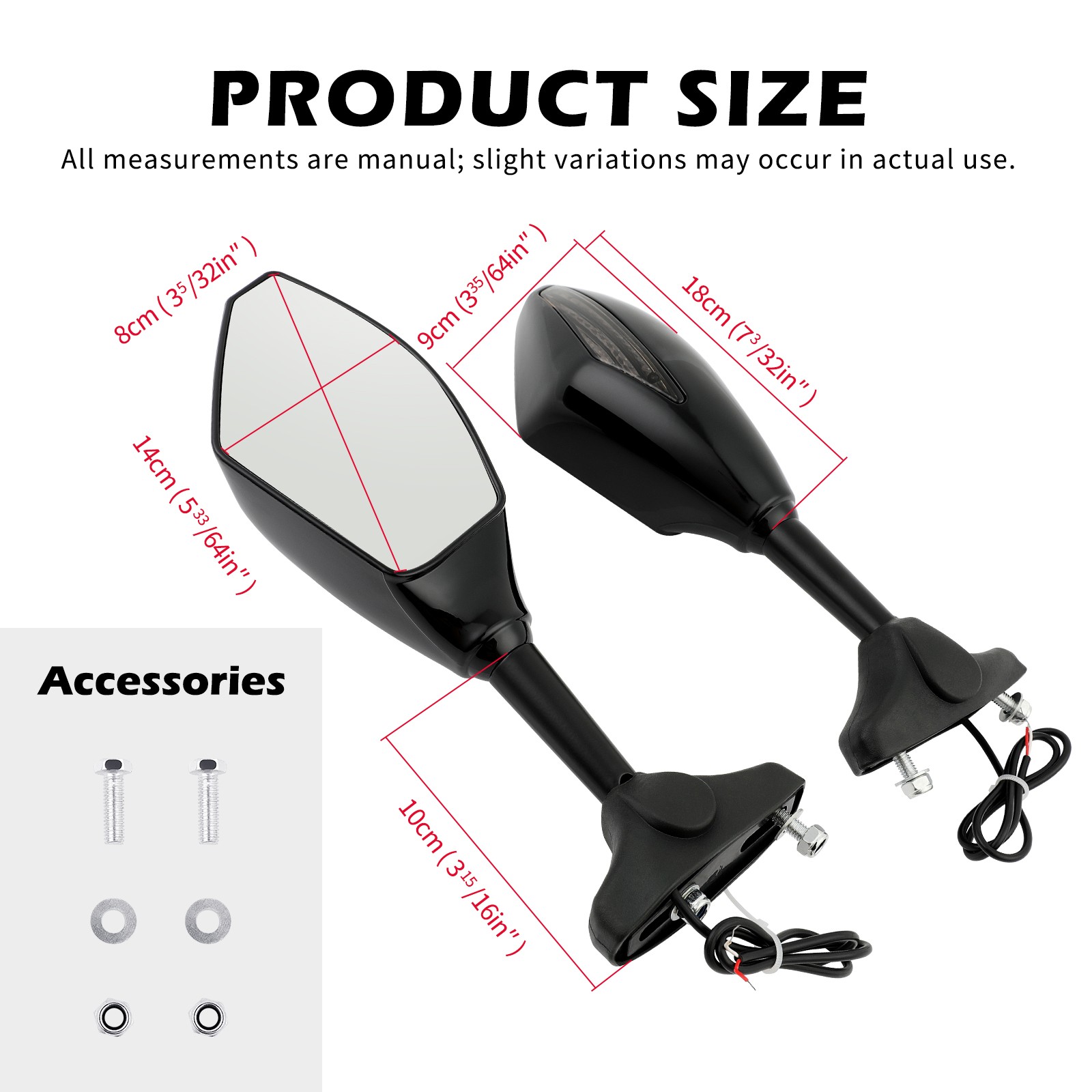 Rear View Mirrors w/ LED Turn Signal Light For Kawasaki Ninja 500 650 ZX6R ZX10R