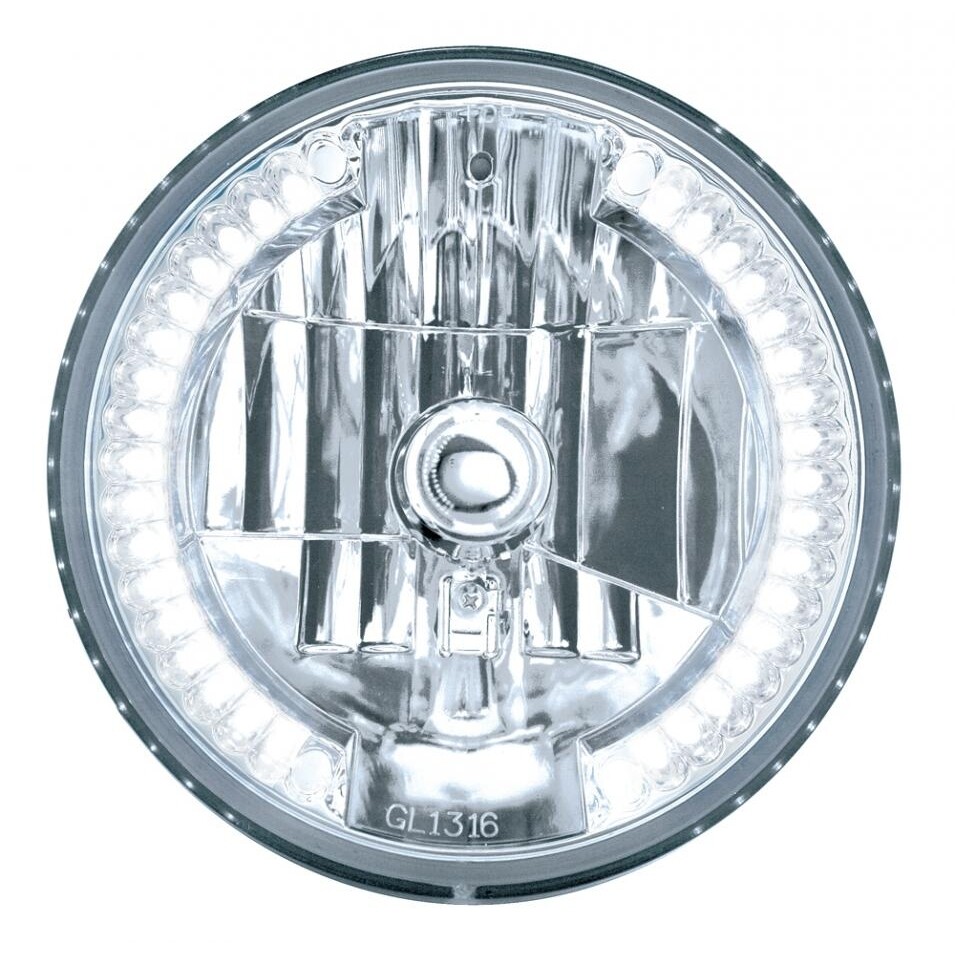 Chrome “Chopper” Headlight w/ Razor Visor H4 Bulb w/ 34 White LED