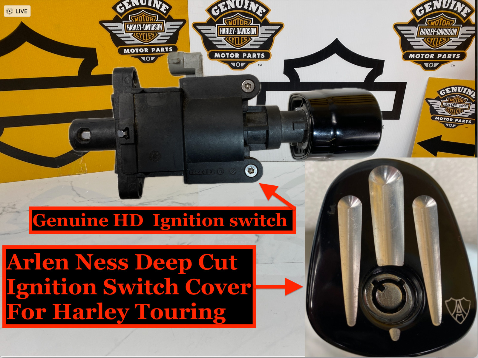 14-25 OEM Harley Ignition Switch & Lock Knob Arlin Ness defiance Deep Cut Cover