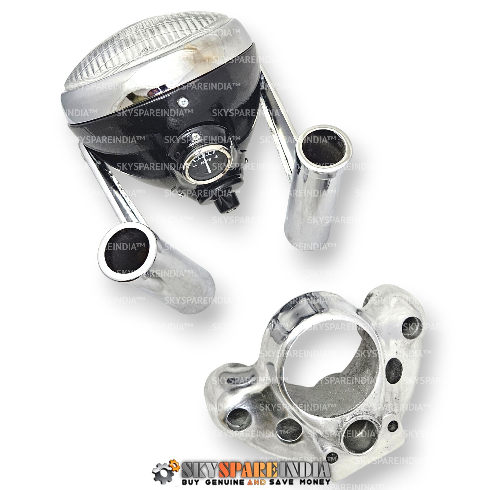7″ Head Light With Brackets And Head Yoke Compatible With Royal Enfield