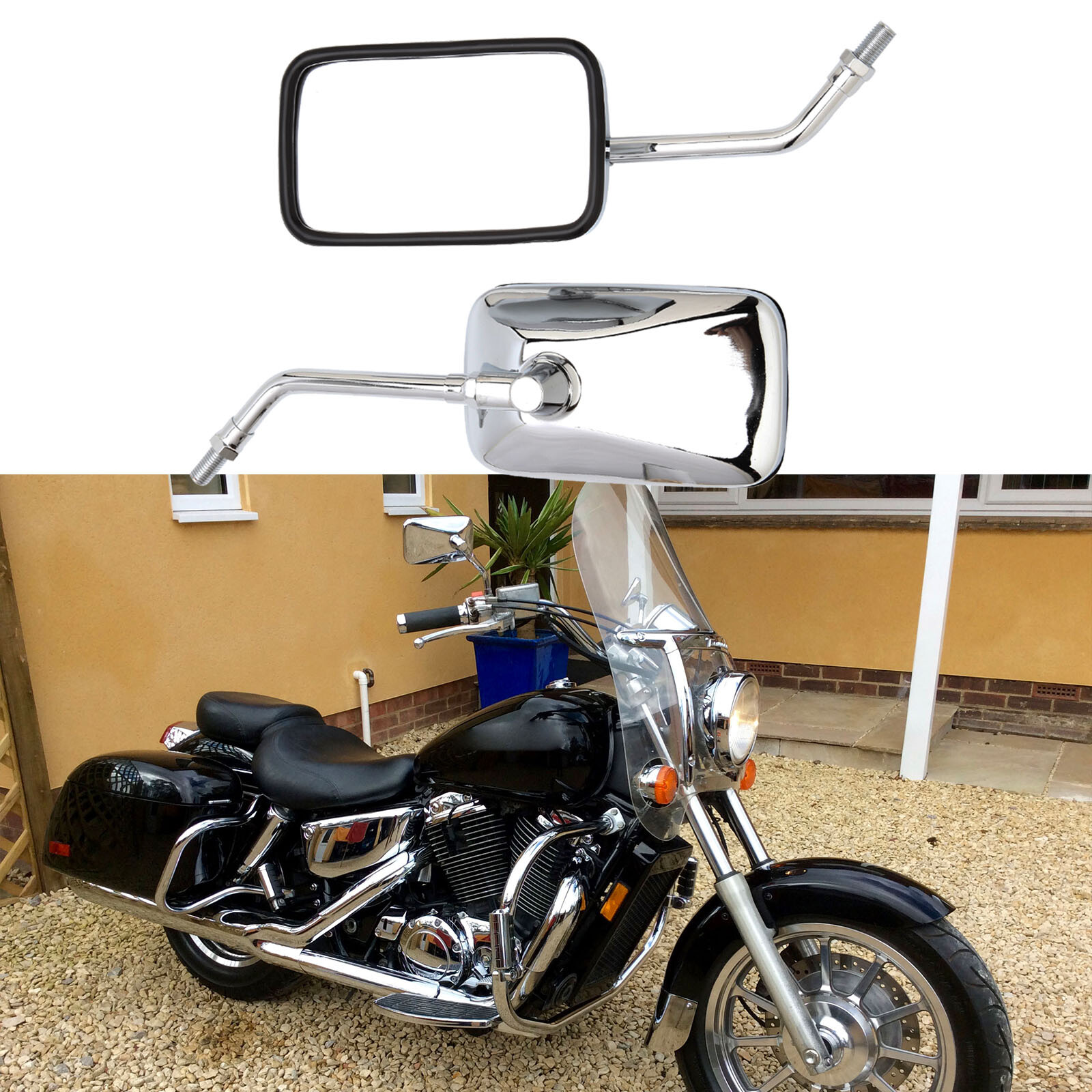 Rectangular 10mm Rear View Side Mirrors Chrome For Honda CB 750 Motorcycle