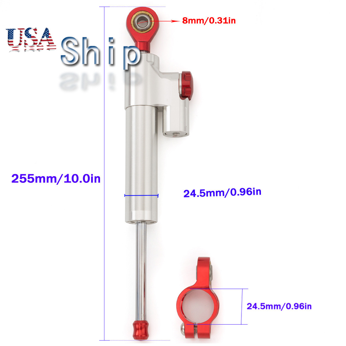 CNC Universal Steering Damper Stabilizer Linear Reversed Control Silver&Red