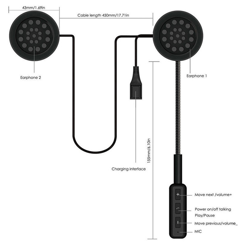 Bluetooth 5.0 Motorcycle Helmet Headset Wireless Stereo Earphone Speak Handsfree