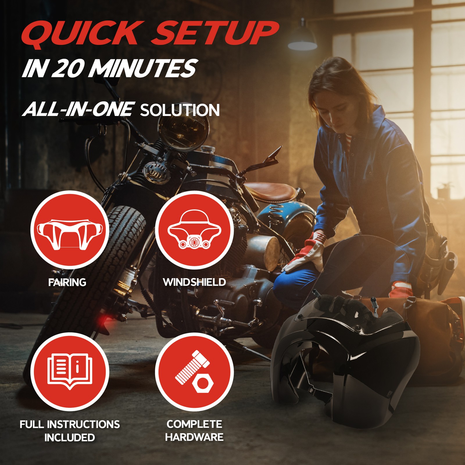 KRATOR Motorcycle Windshield Fairing, Wind Deflector, Motorcycle Accessories