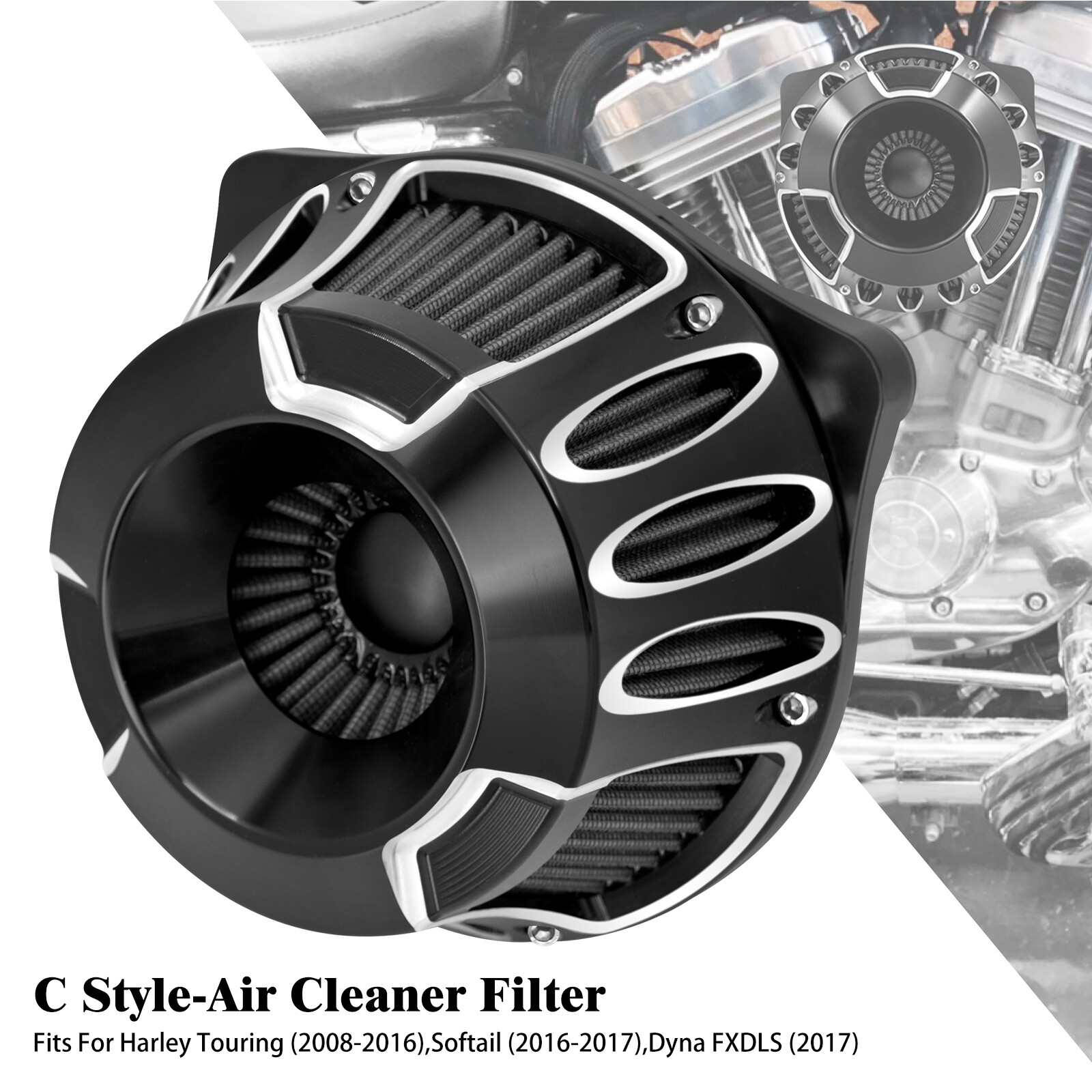 Hollow Air Cleaner Filter Gray Intake For Harley Touring 08-2016 Softail 16-2017