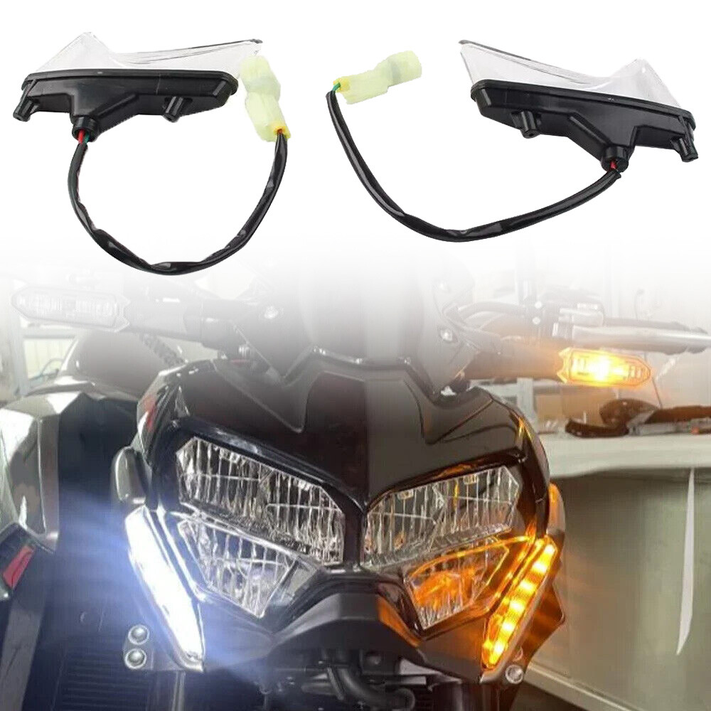 Pair LED Daytime Running Headlights Amber Turn Signal For 2020-24 KAWASAKI Z900
