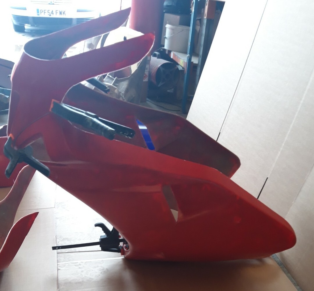 Ducati 851 Full Fairing Panel Set Fiberglass in Red + Race and Road nosecones