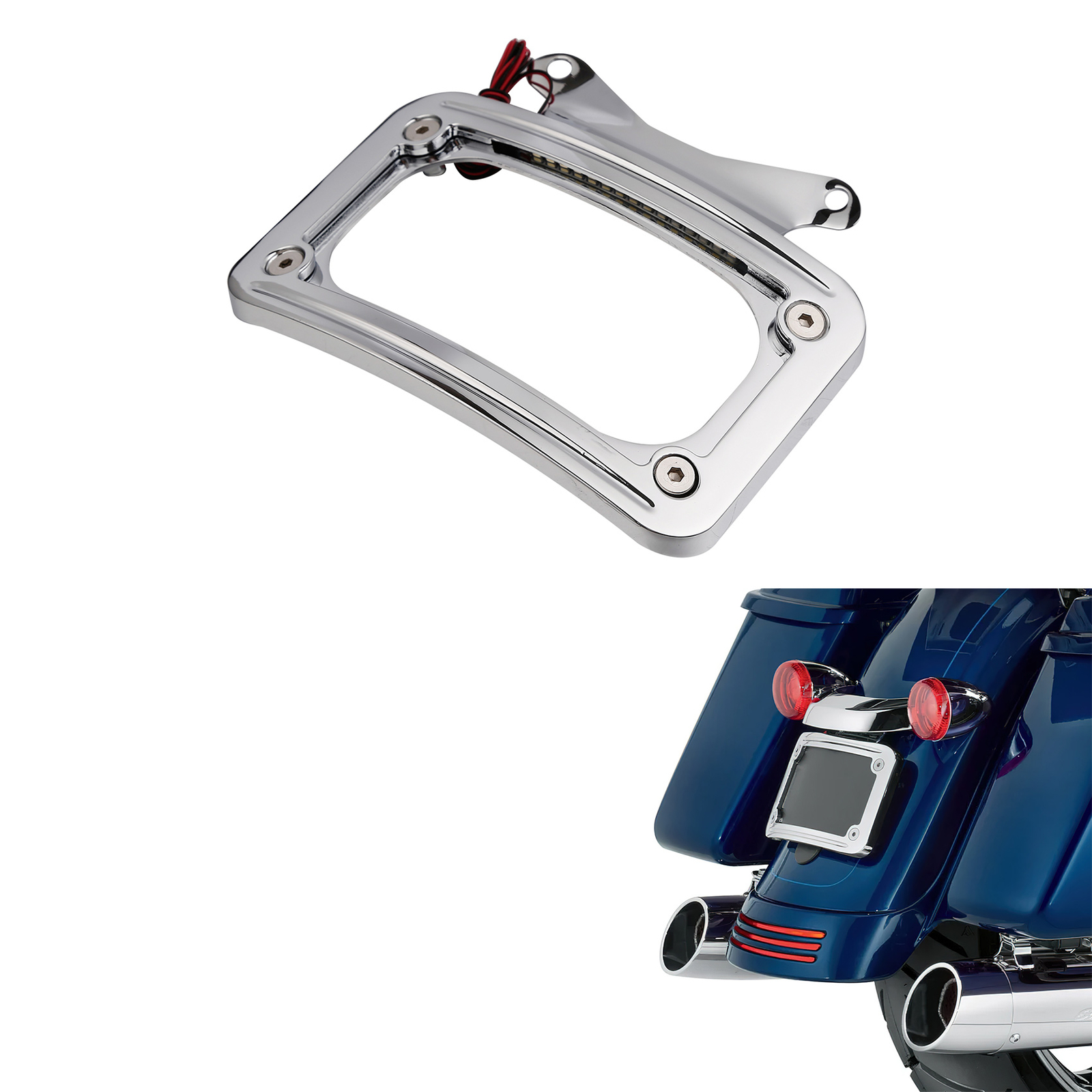Curved License Plate Frame w/ LED Light Fit For Harley Touring Street Road Glide