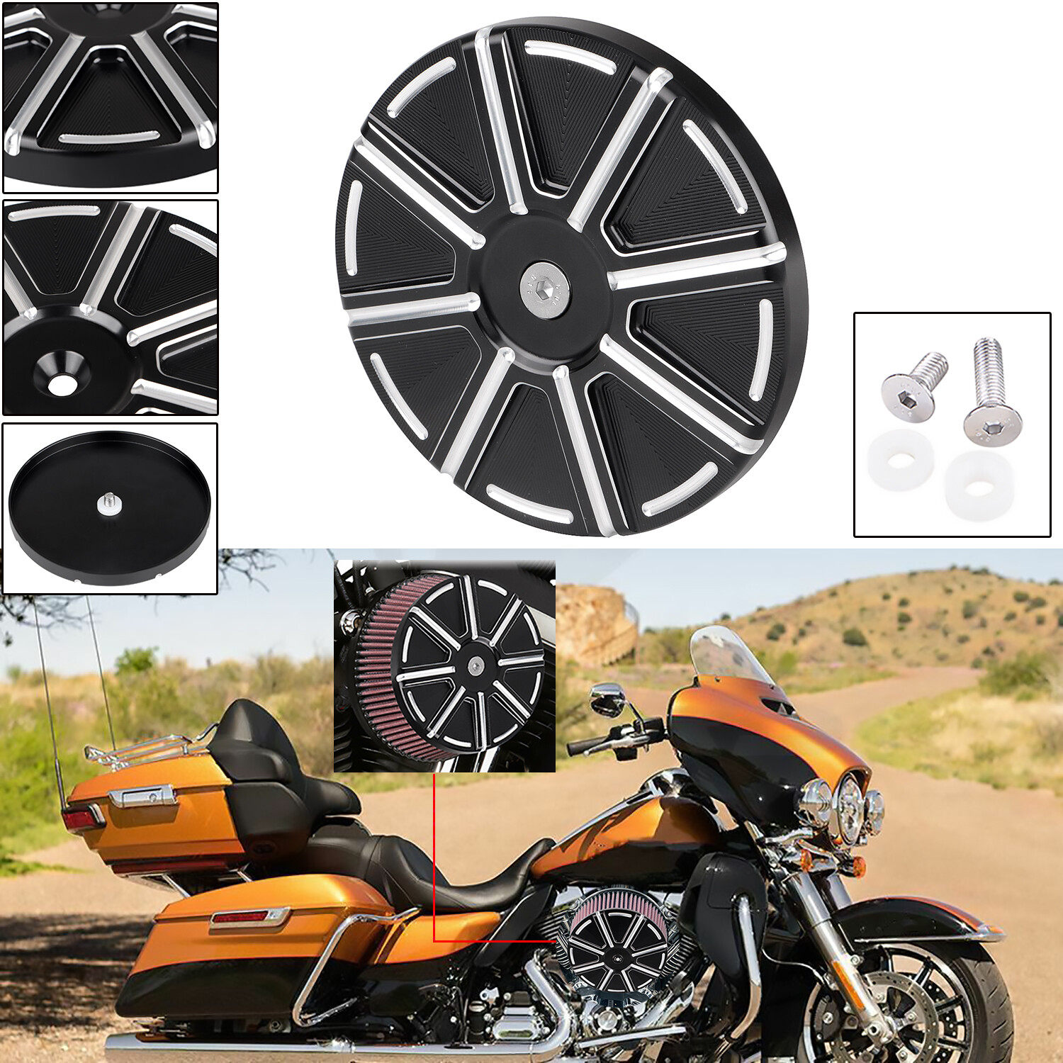 Black Cut Custom Replacement Stage 1 Big Sucker Air Cleaner Cover Fit For Harley
