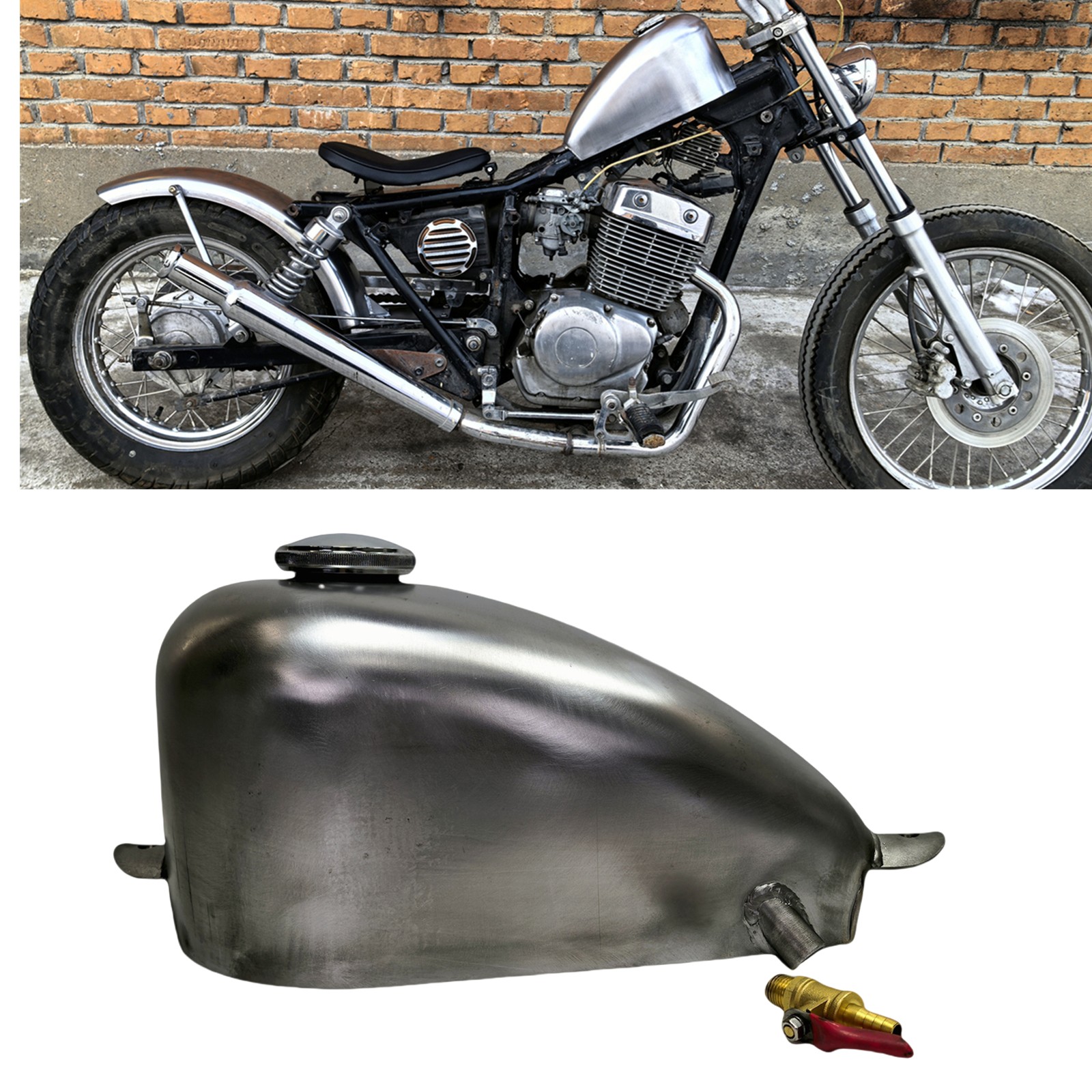 4L Unpainted Silver Motorcycle Petrol Gas Fuel Tank With Gas Cap Universal Fit
