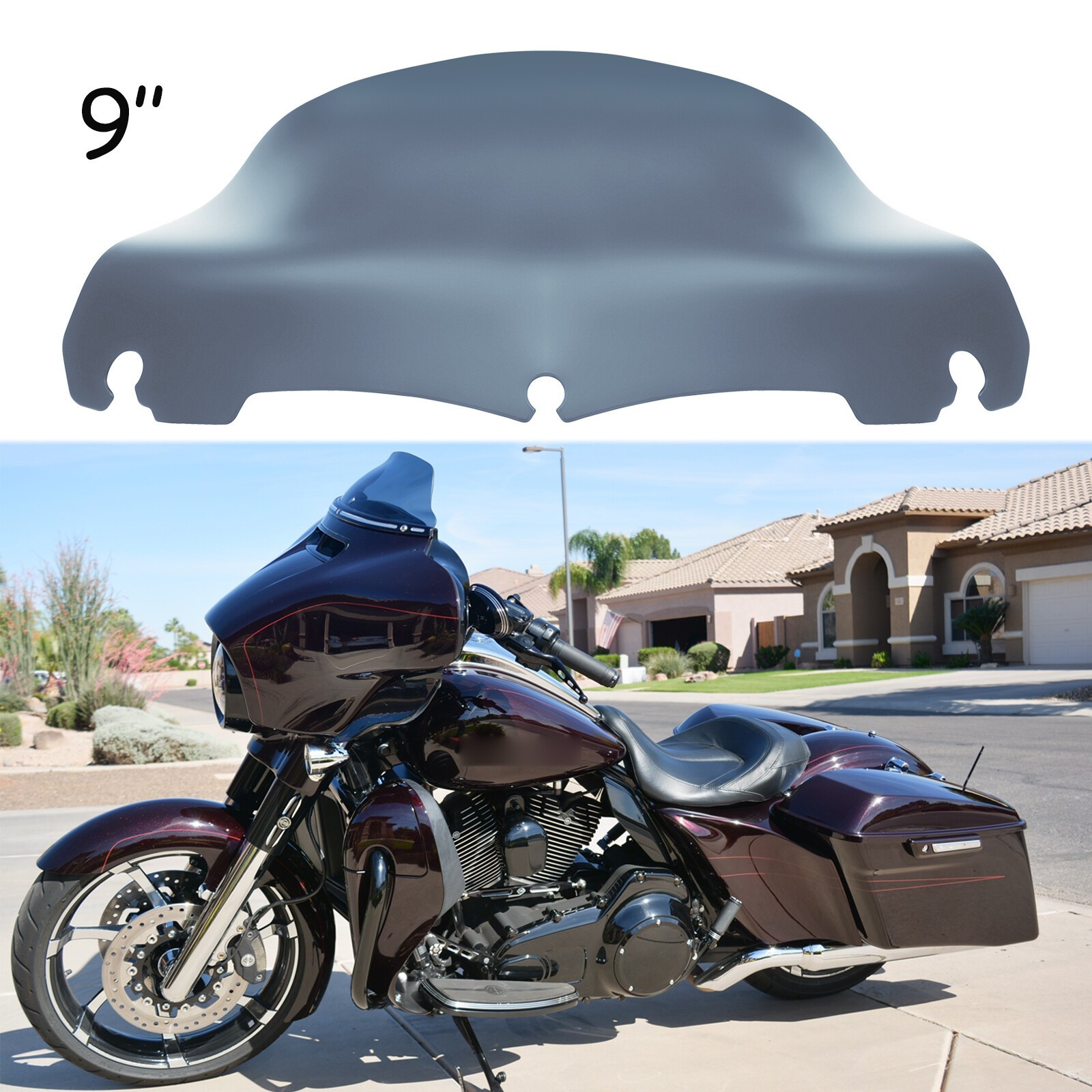 Wave 9″ Windshield Windscreen For Harley Touring Street Electra Glide 2014-2024