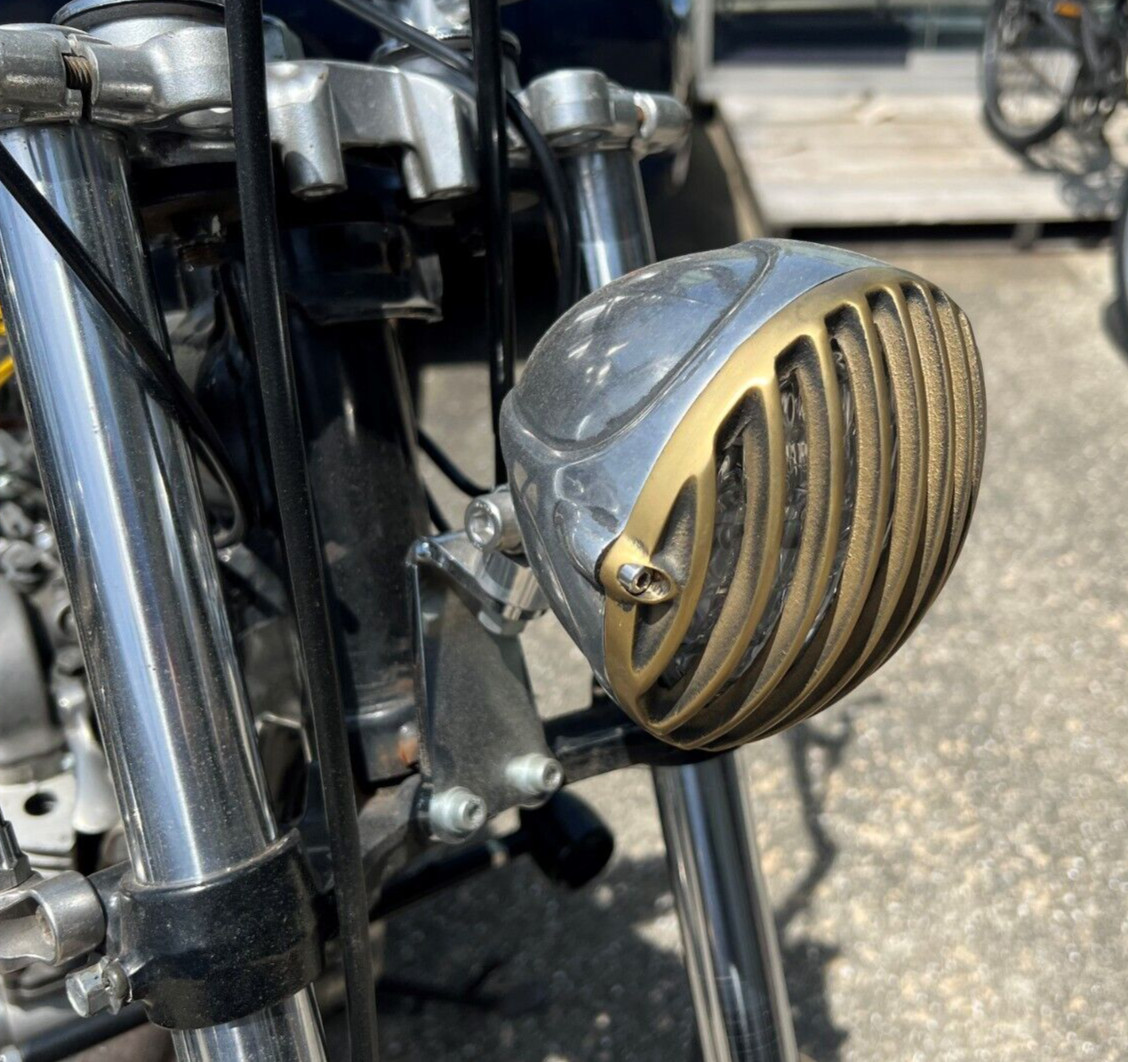 Custom Chopper Bobber Cafe Headlight Scalloped Headlight Alloy Brass Grill
