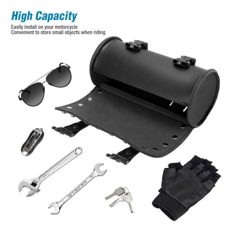 21CM Motorcycle Front Fork Tool Bag Pouch Storage Luggage SaddleBag Leather