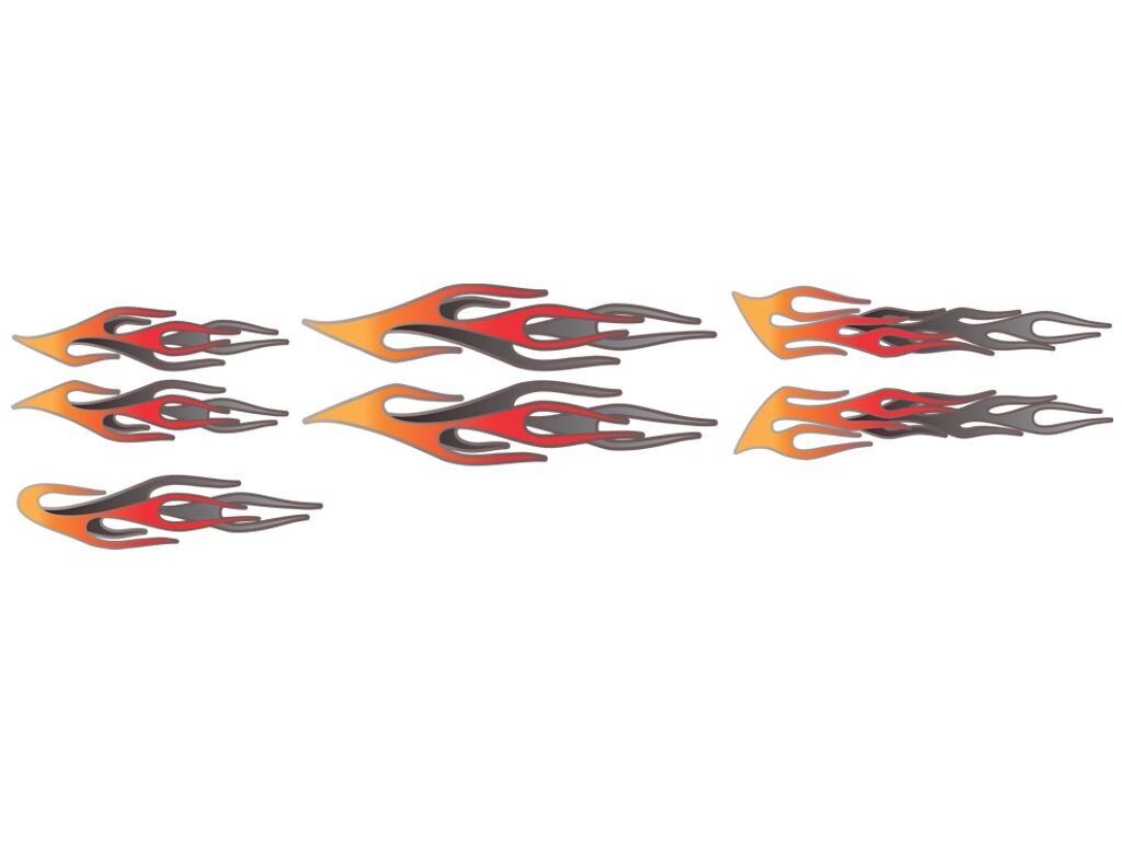 Motorcycle flame decals – 7pc set – Tangerine/Cherry/Smoke for Harley Honda etc