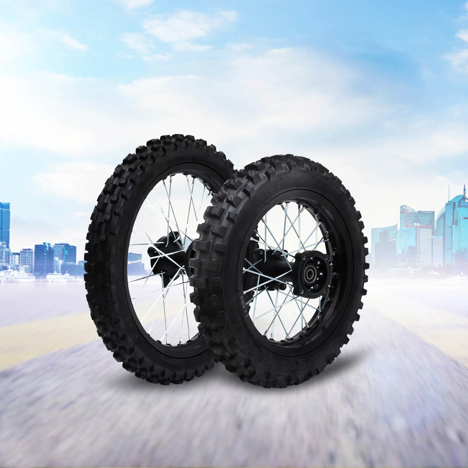 Dirt Pit Bike Tires Set Rear Wheel Rim 80/100-12 & Front Wheel Rim 60/100-14 USA