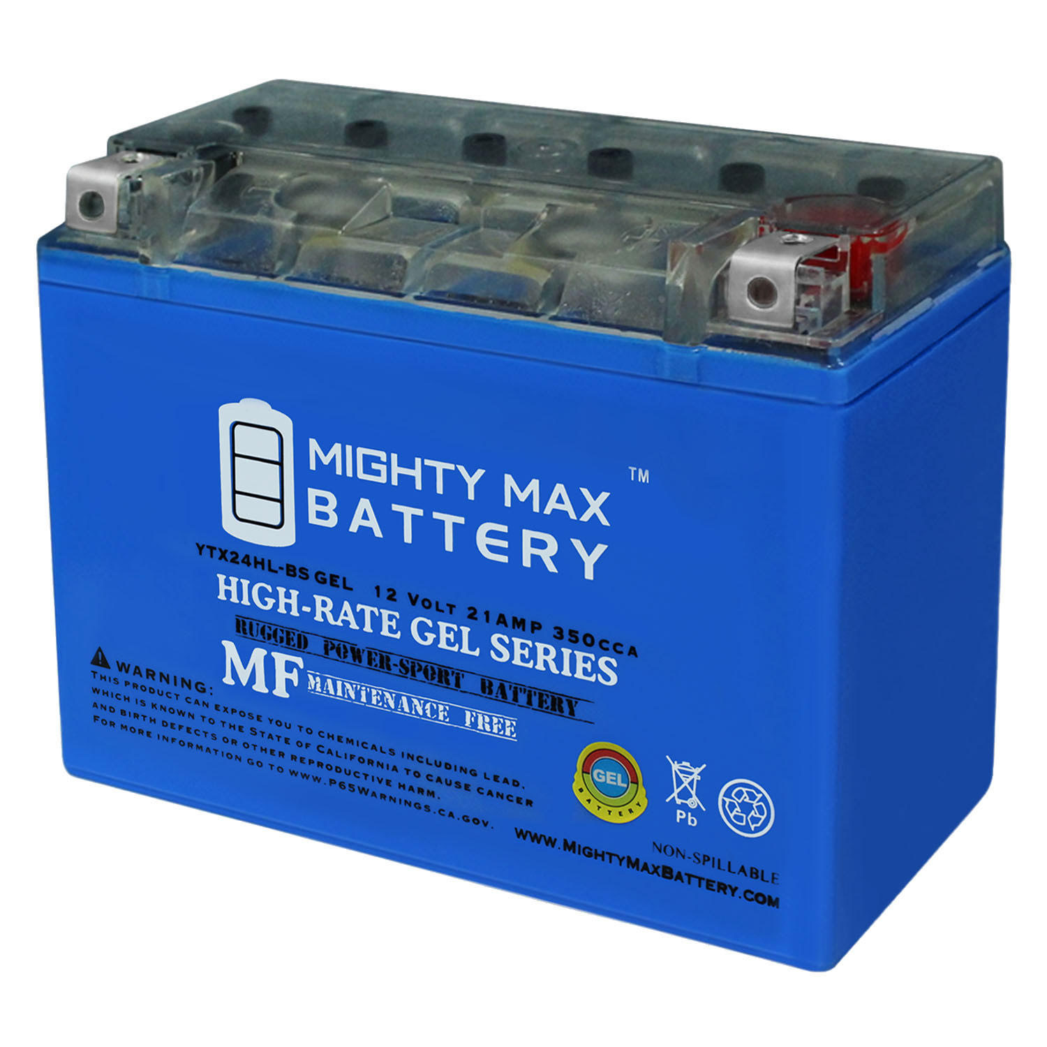 Mighty Max YTX24HL-BSGEL -12 Volt 21 AH, GEL Type, 350 CCA, Rechargeable Mainten
