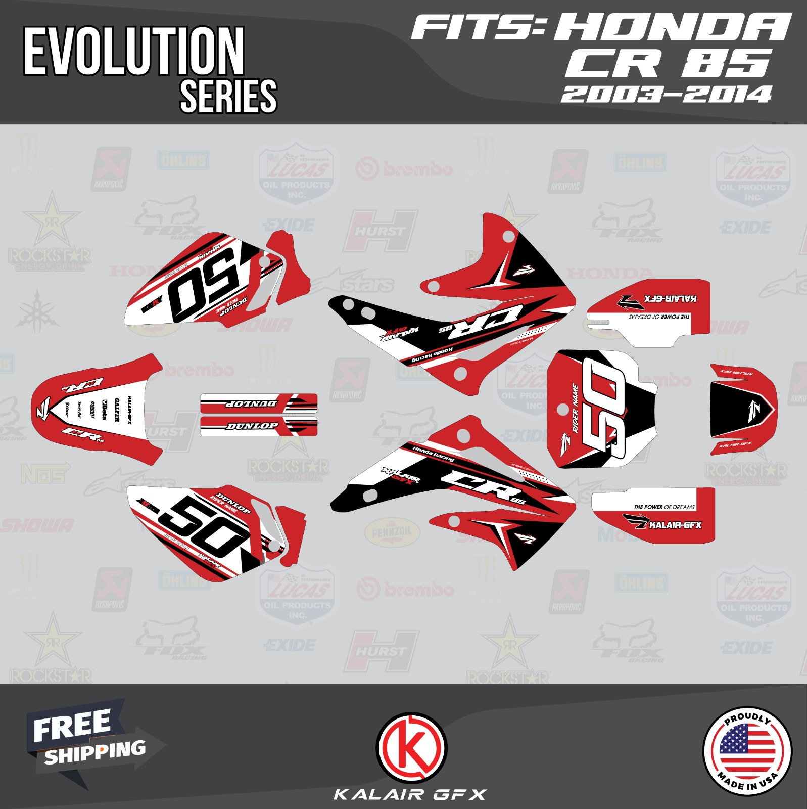 Graphics Kit for Honda CR85 (2003-2014) Evo Series – Red