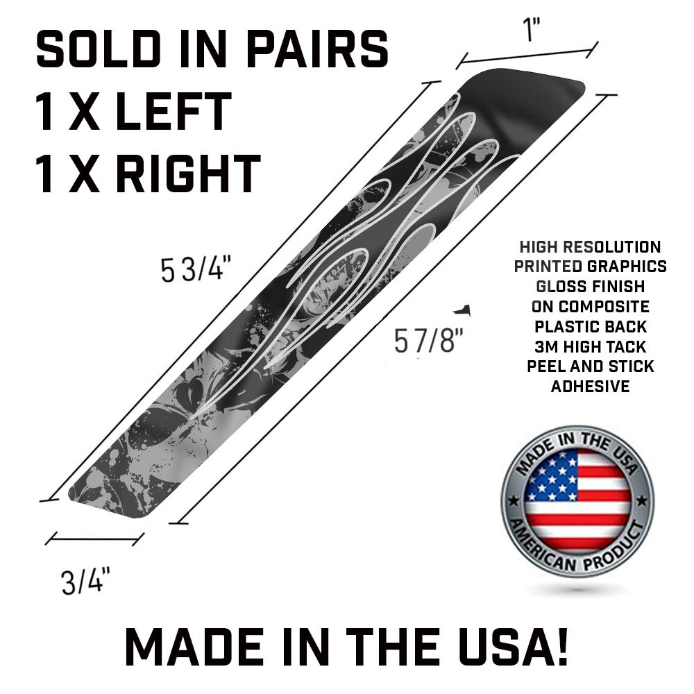 GREY SKULL PILE BLACK FLAME – Saddlebag Latch Inserts for Harley Touring 2014 up
