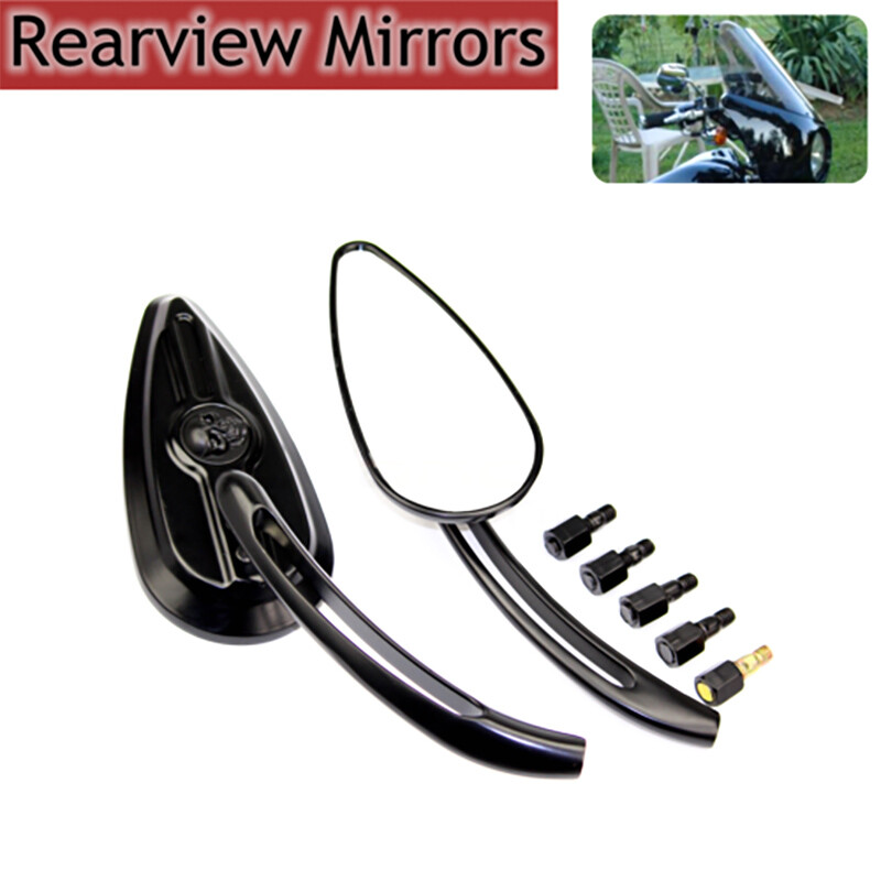 Rearview Black Mirrors Skull Teardrop for Harley Dyna Electra Glide Motorcycle