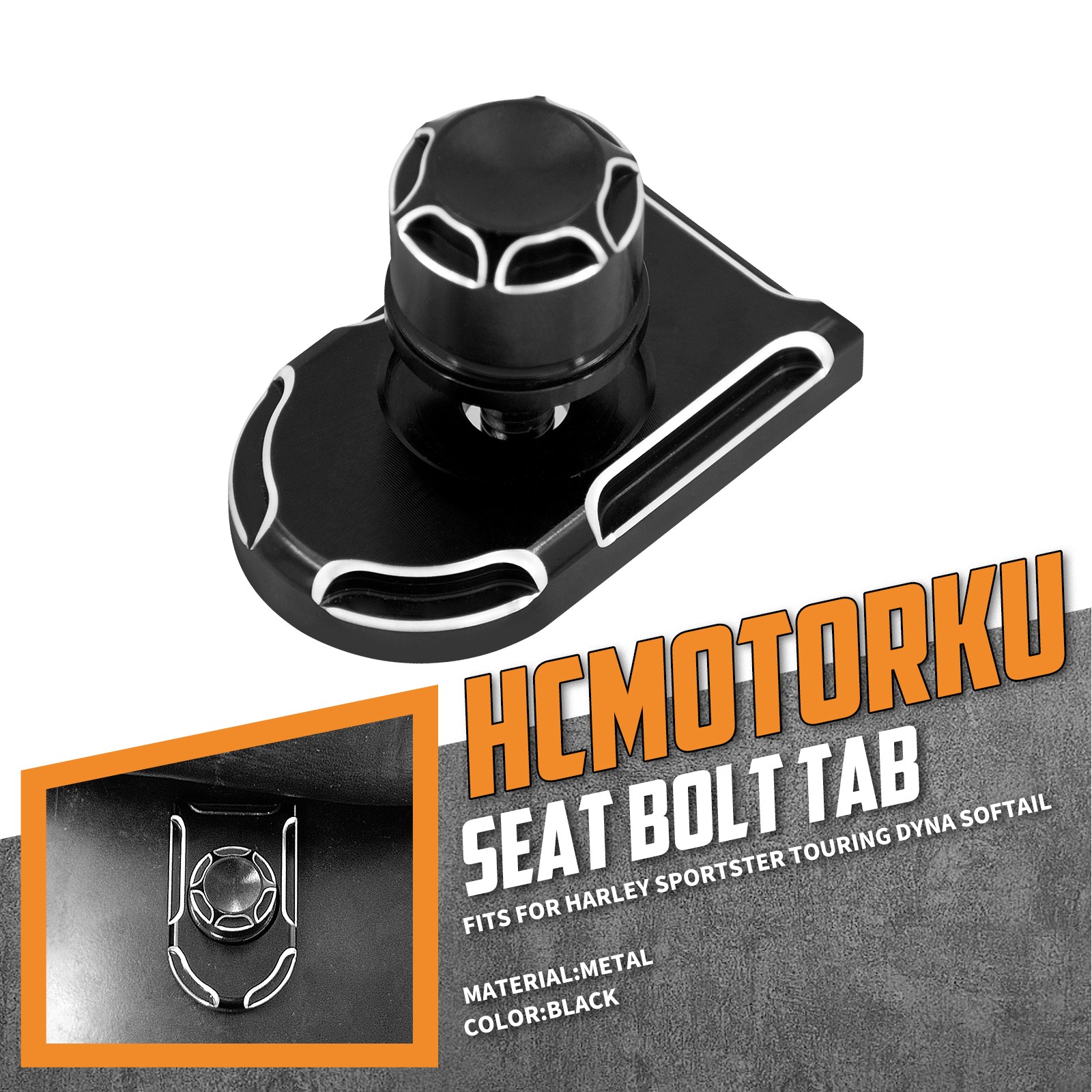 Black Rear Seat Screw Bolt Tab Nut Mount Knob Cover For Harley Sportster Touring