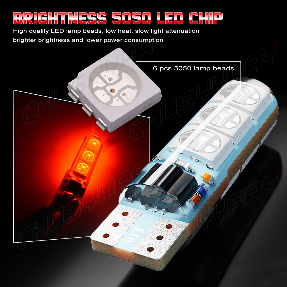 T10 5050 W5W 6SMD RGB LED Multi Color Light Car Wedge Bulbs Remote Control 2pcs