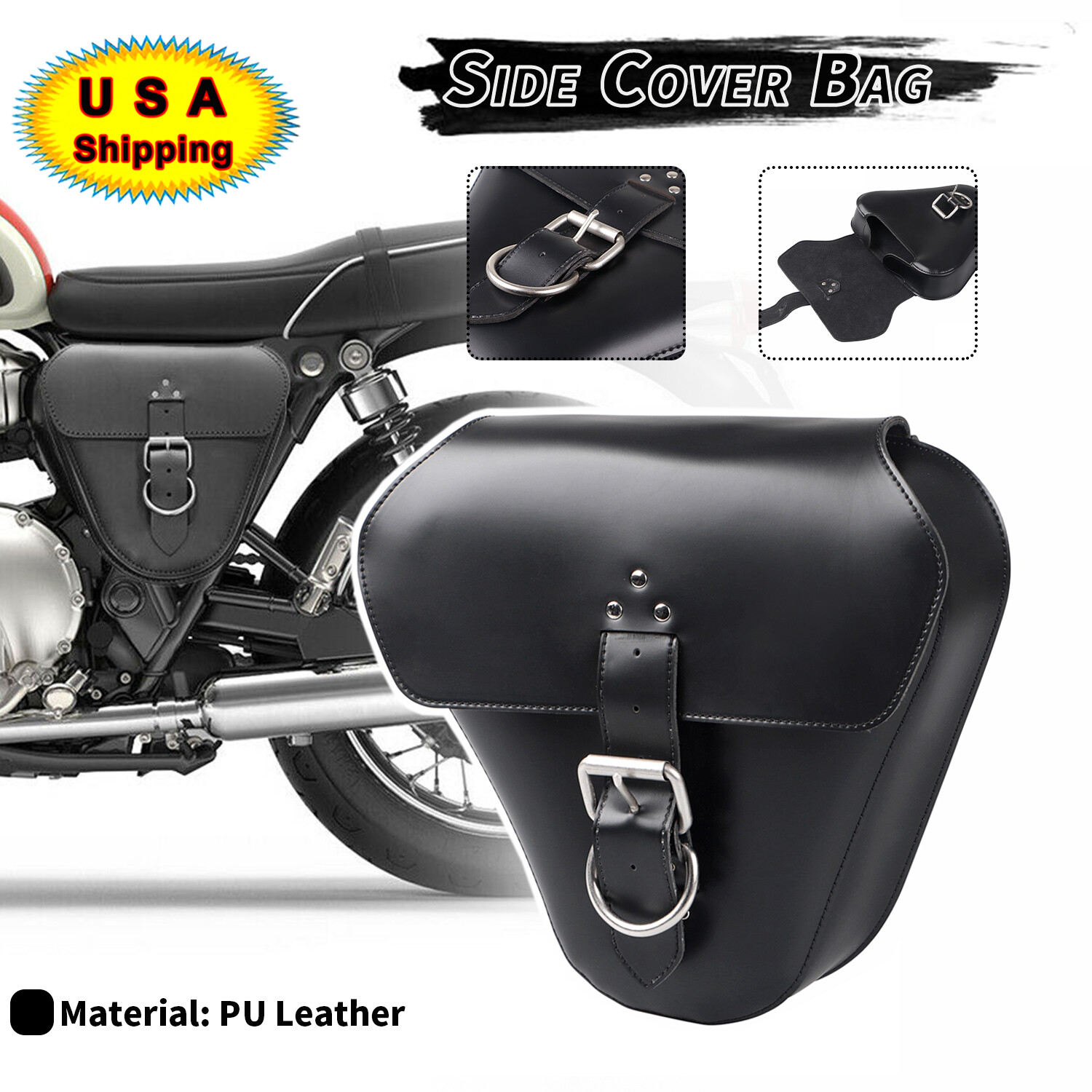 Left PU Leather Side Cover Bag For Triumph Bonneville T120 T100 Black All Year