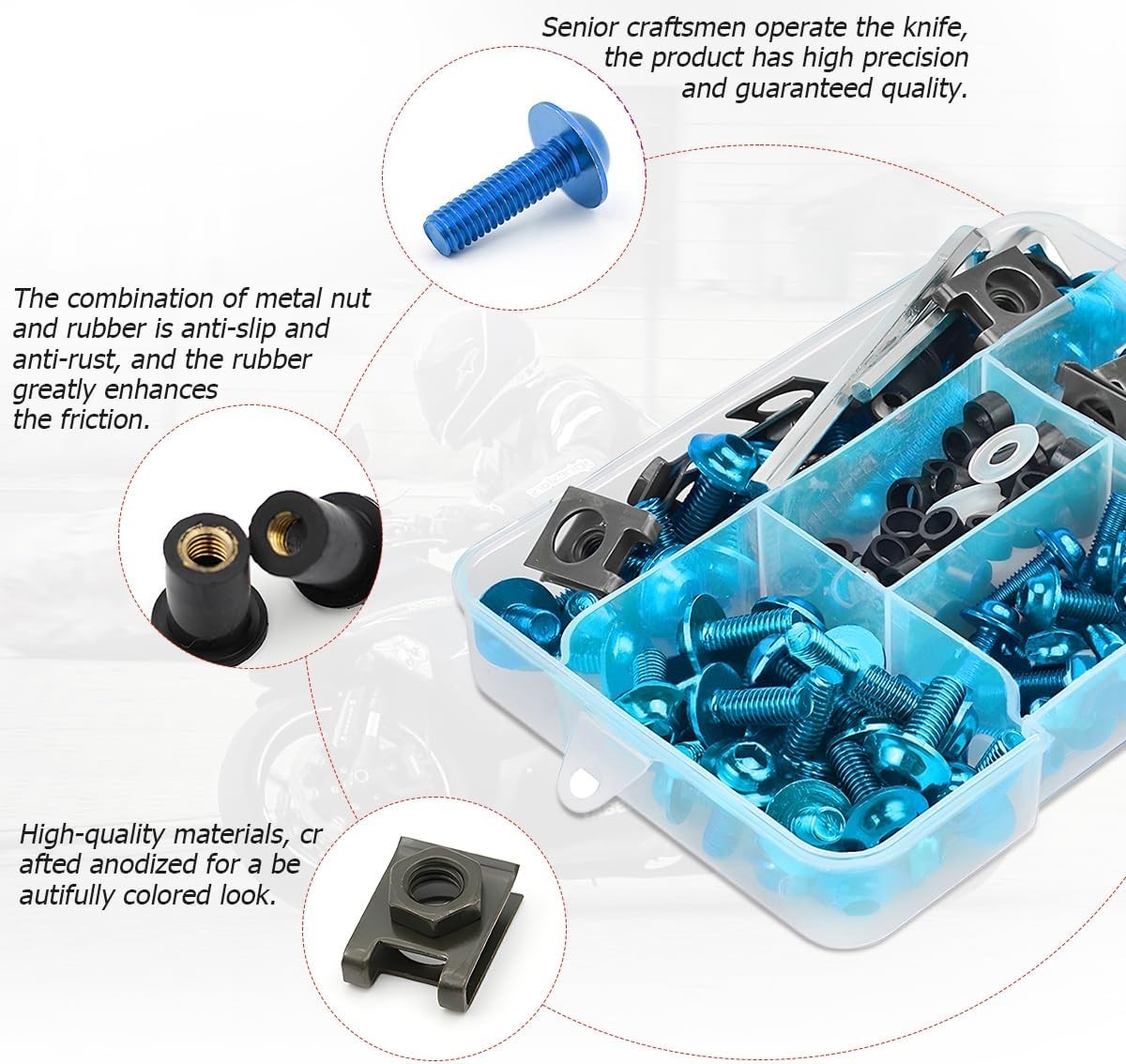 Motorcycle Fairing Bolt Kit, 177pcs M5 M6 Motorcycle Windscreen Screws, Alumi…