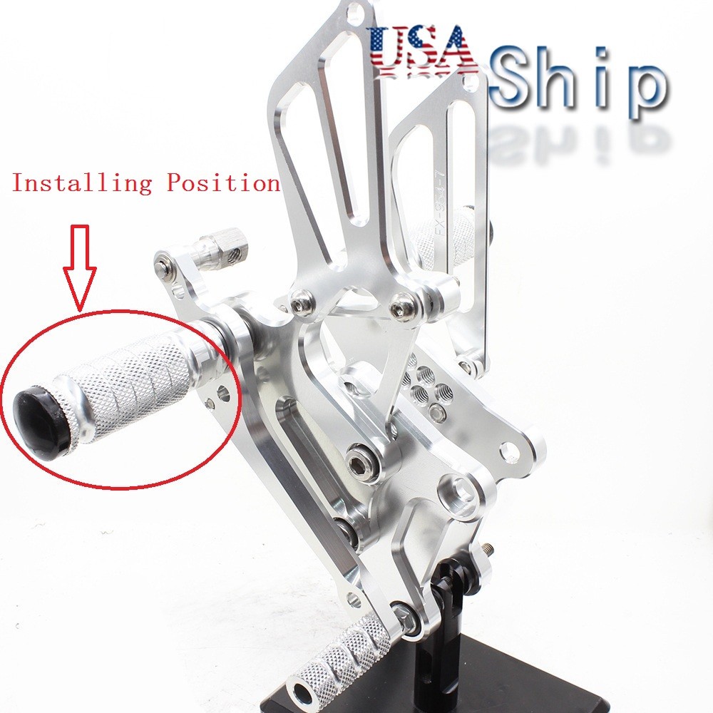 CNC Motorcycle Footrests Footpeg Foot Rests Pegs Rear Pedals Silver Universal M8