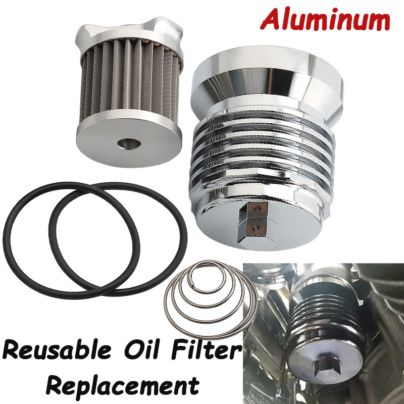 1PC Chrome Stainless Steel Reusable Spin-On Oil Filter Kit For Harley Touring