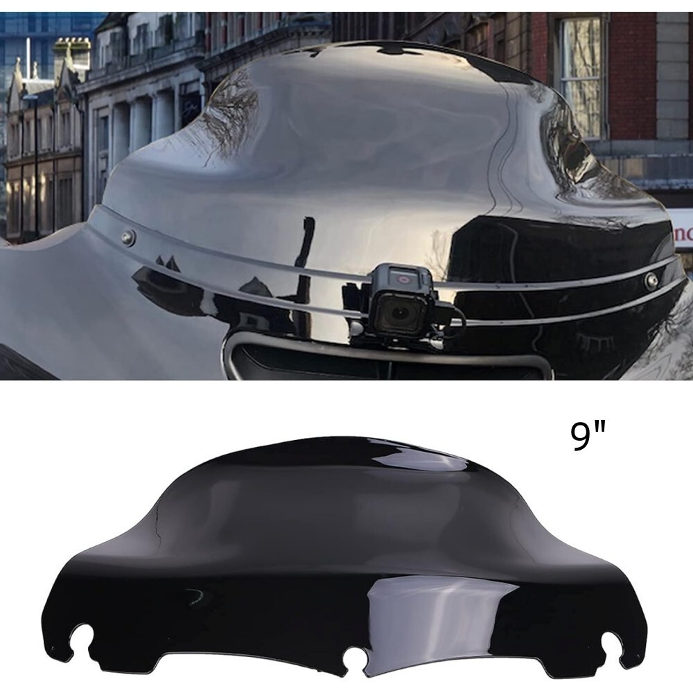 Black 9″ Wave Windshield Windscreen for Harley Tri Glide FLHT FLHX FLHXS 14-24