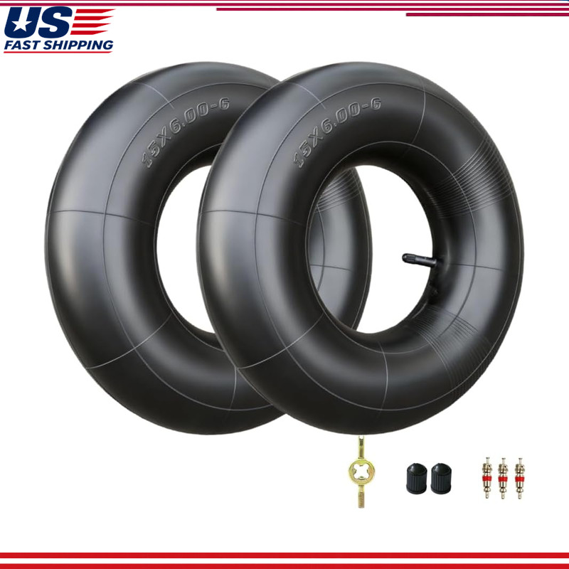 2-Pack Heavy Duty 15×6.00-6 Inner Tubes TR13 Straight Valve Stem Rubber Lawn Mow