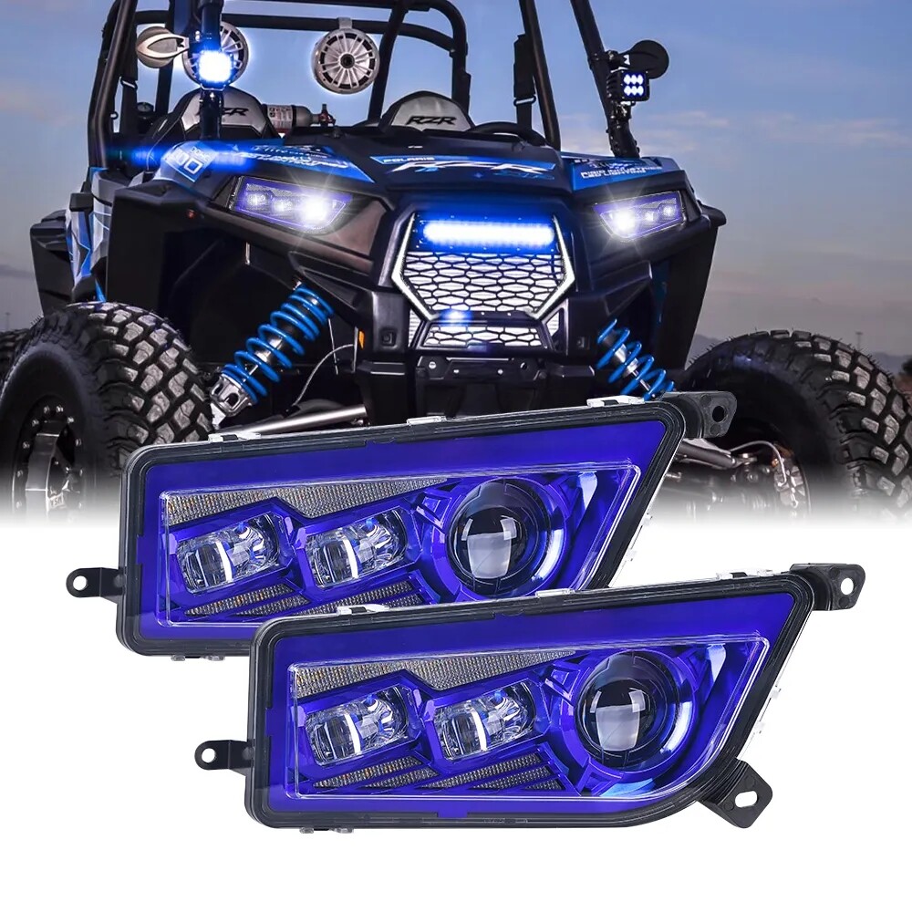 2pcs Blue Halo Auto ATV Accessories LED Headlights for Polaris RZR 900 XP 1000