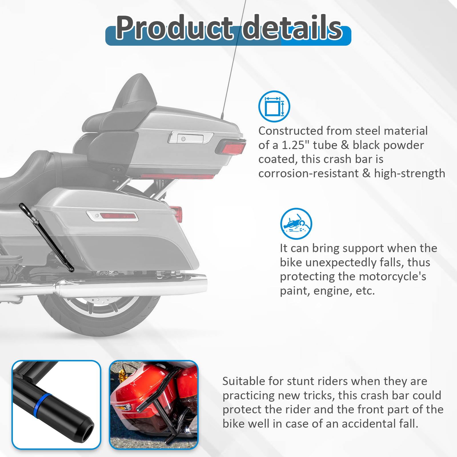 1.25″ Rear Saddlebag Guard Crash Bar For Harley Road King Street Glide 2009-2024