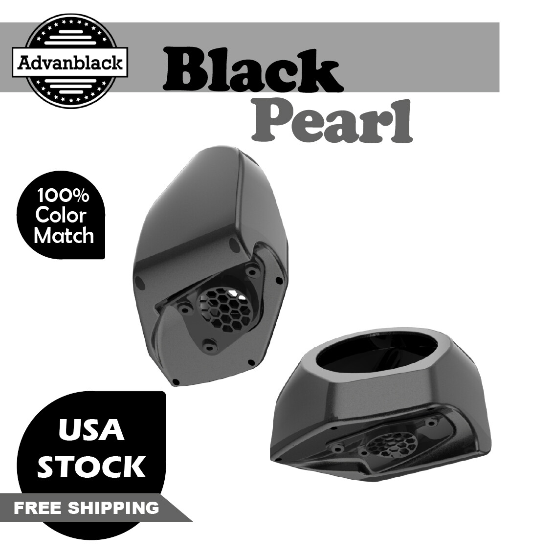Advanblack 6.5 inches Speaker Pods BLACK PEARL Fits Harley King Tour Pack