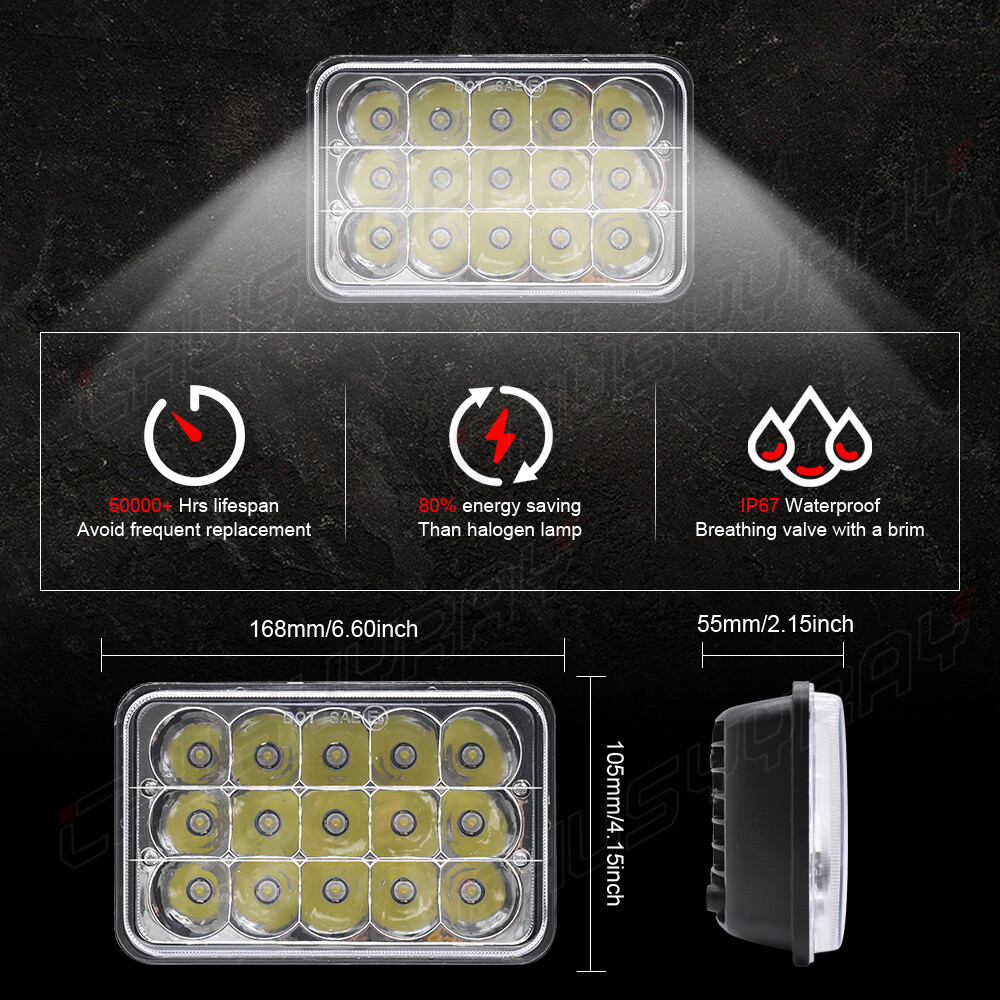 Motorcycle Rectangular 4X6inch LED Headlight Projector High Low Beam Sealed