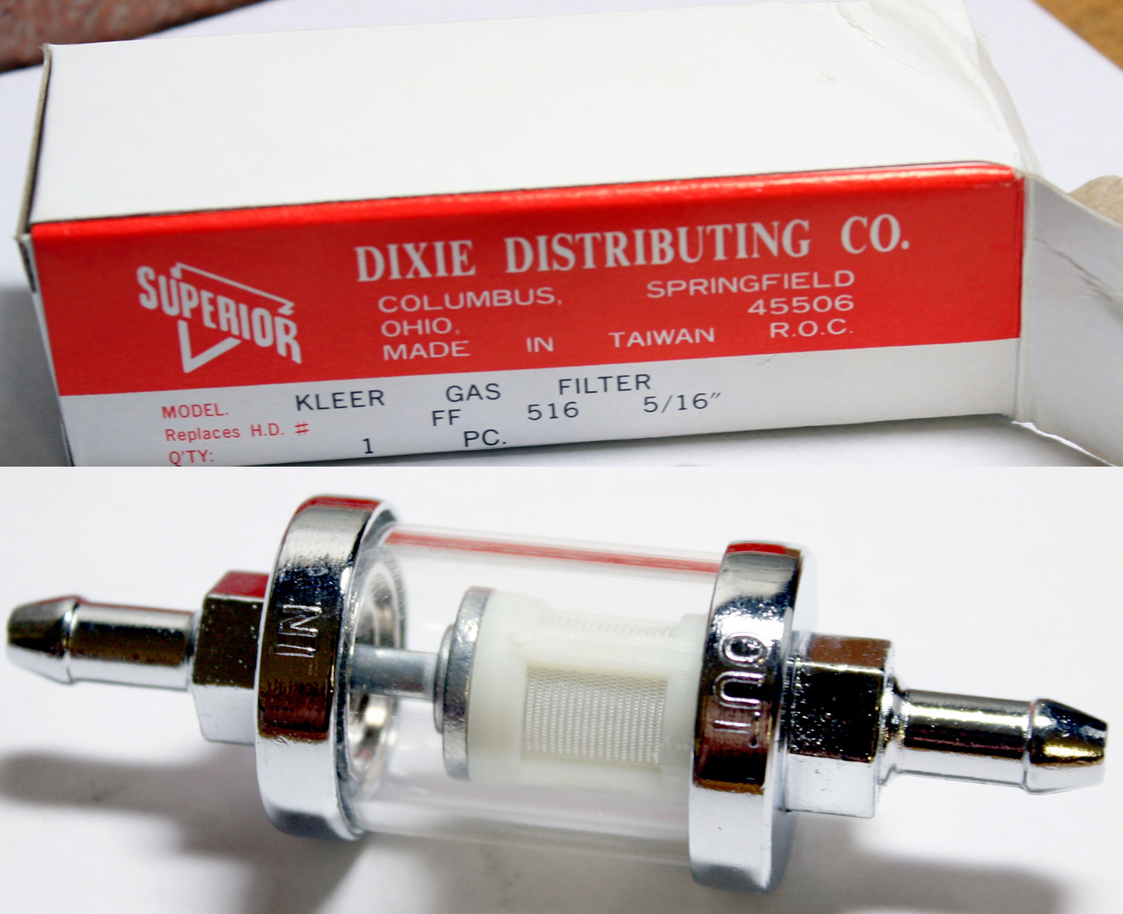 5/16″ Chrome Kleer Glass FF516 Serviceable / Washable In Line Fuel Filter