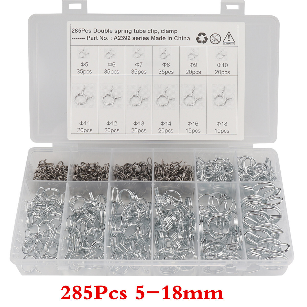 Motorcycle Spring Hose Clamps Wire Fuel Line Air Tube Clips Kits 285Pcs 5-18mm