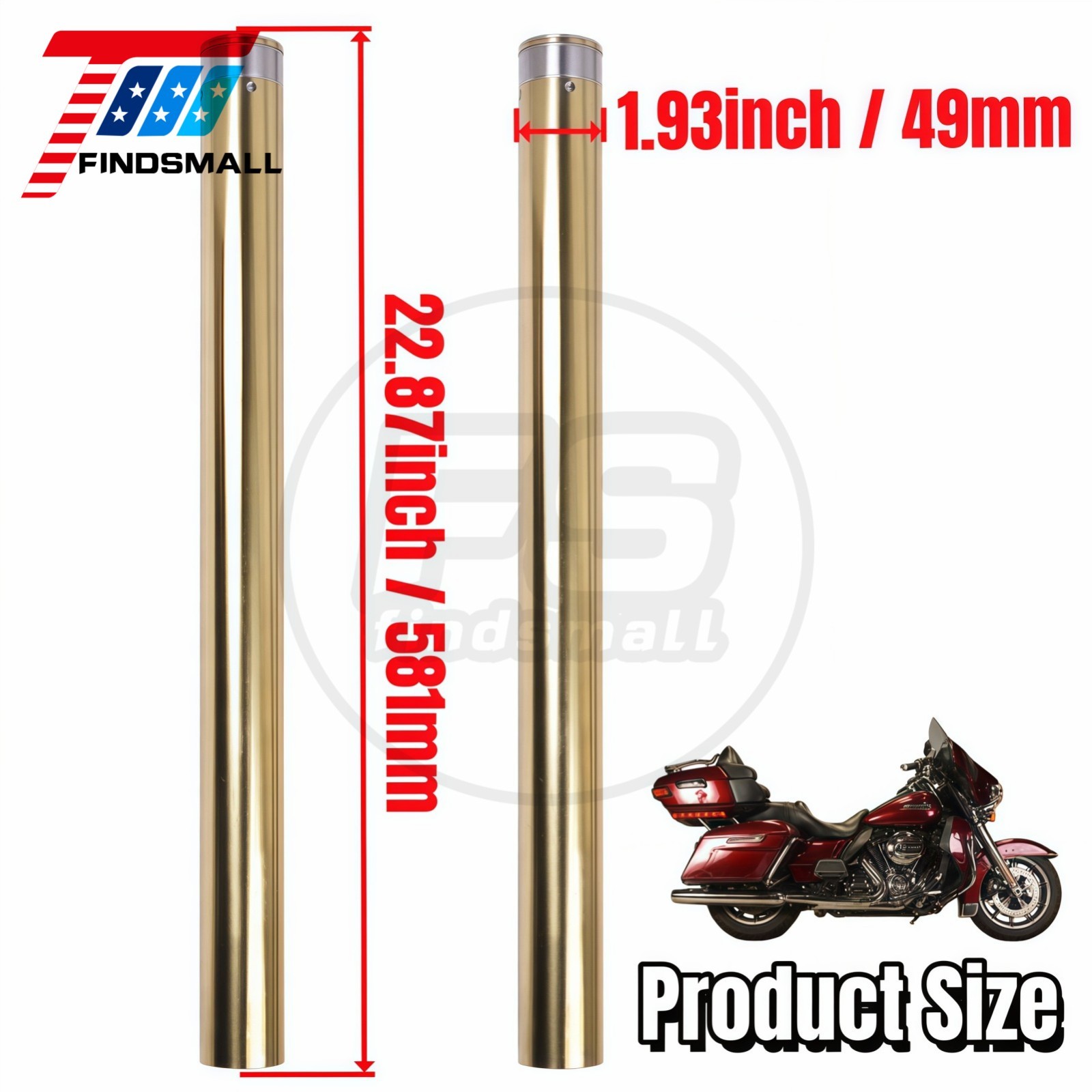 2Pcs Gold Front Fork Tubes for Harley Touring Street Glide Road Glide 2014-2022