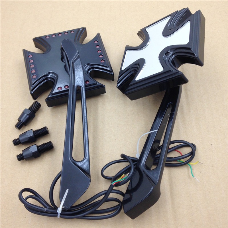 Black Custom LED turn siganl integrated mirror Fit For Harley Electra Sportster