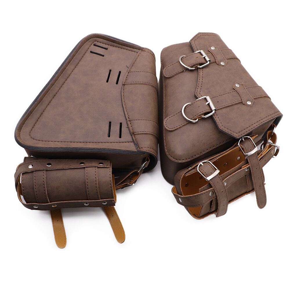 Motorcycle Faux Leather Retro Side Saddlebags With Drink Holder Bag Custom