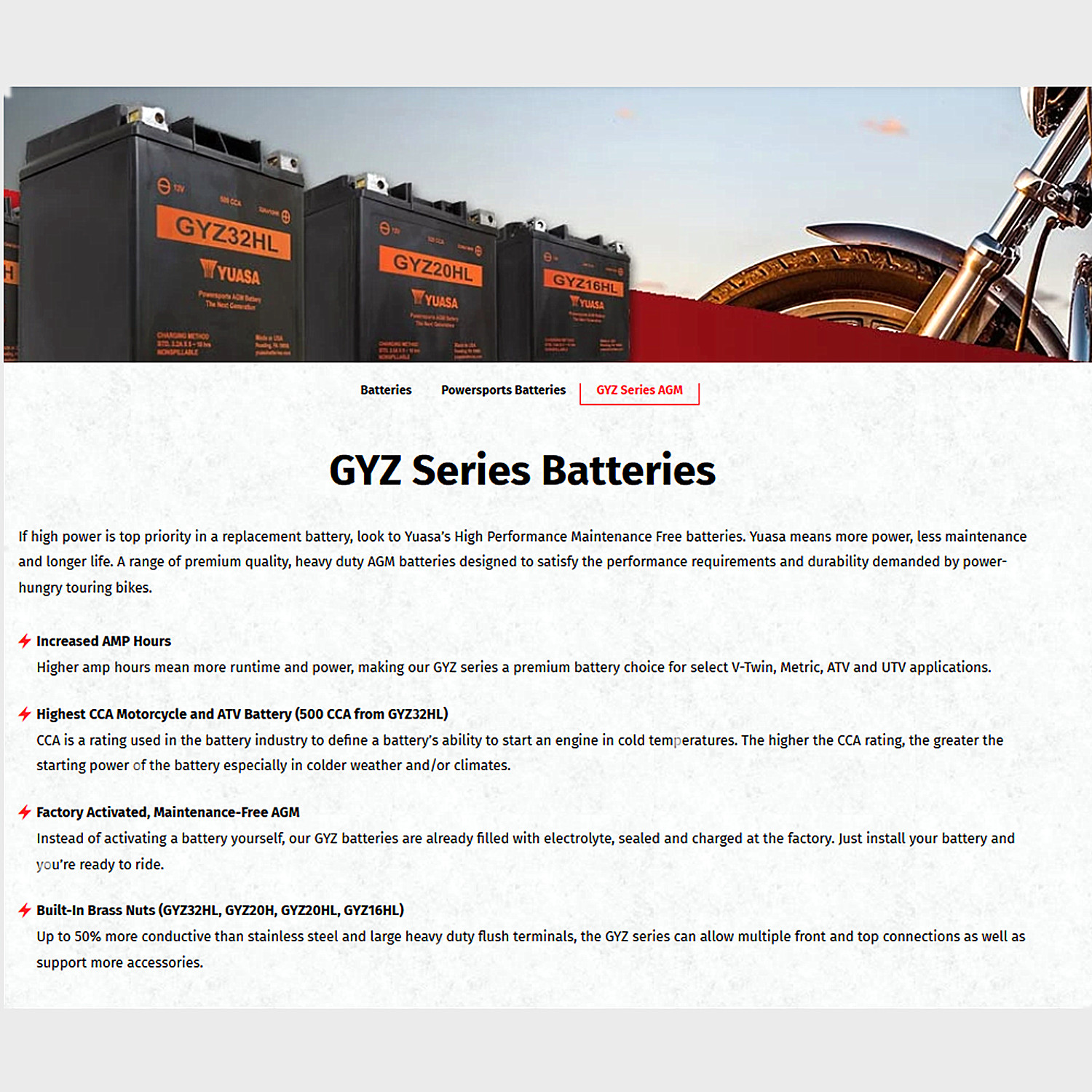 Yuasa AGM Battery GYZ20HL Sealed Factory Activated Fit For Harley Softail Yamaha