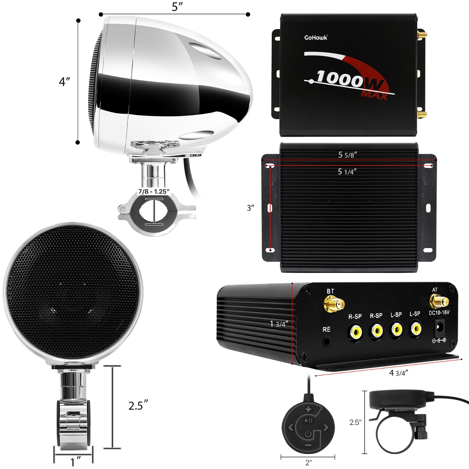 Bluetooth Amplifier Stereo Audio FM Radio System Motorcycle Waterproof 4 Speaker
