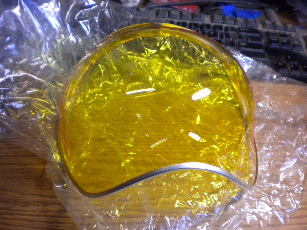 NOS Vintage Gran Prix 3 Snap On Bubble Shield Visor Yellow Silver Made in USA
