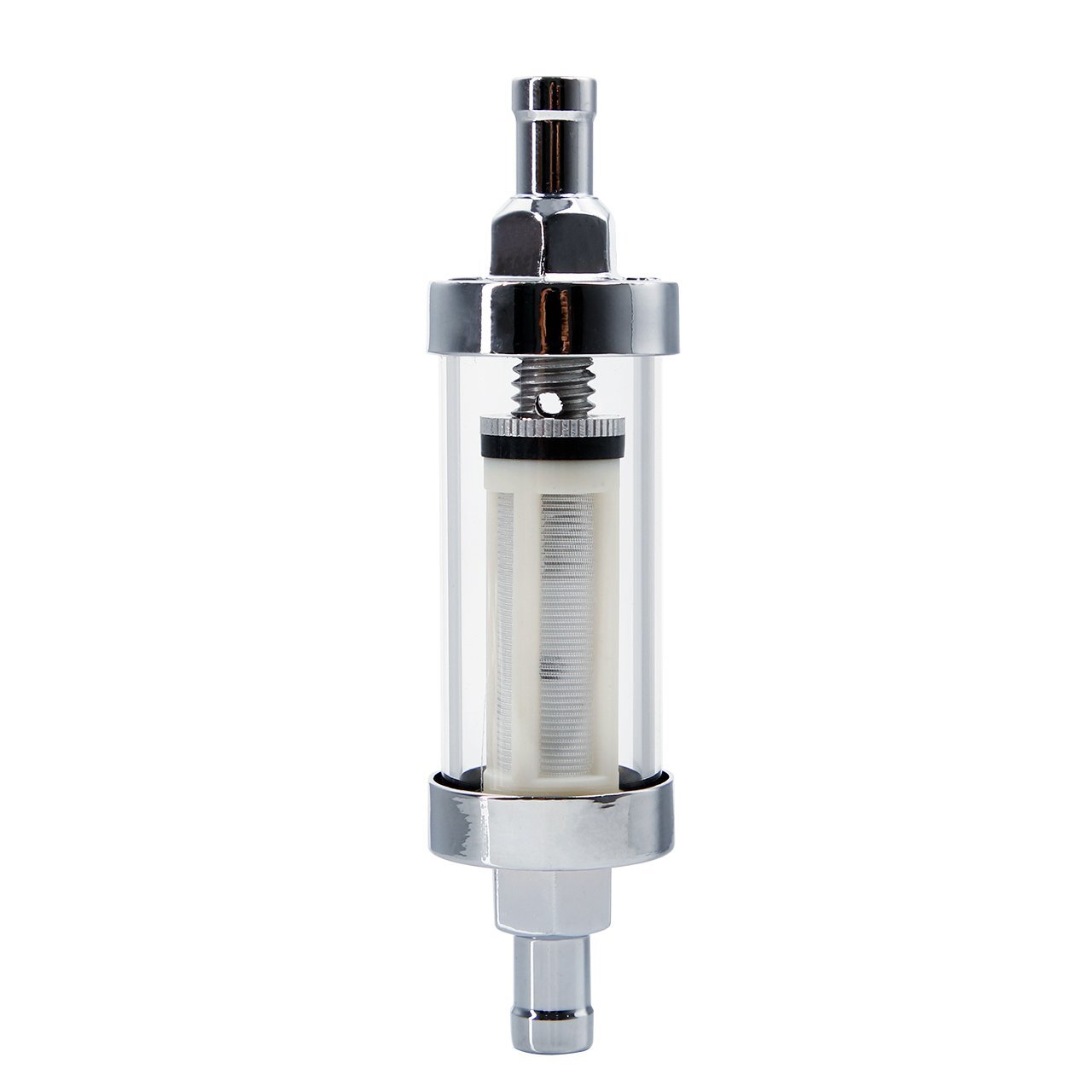5/16″ Universal Chrome Glass Clearview Fuel Filter Petrol Diesel Inline Reusabl