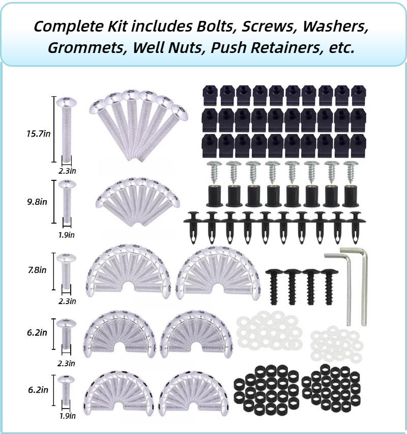 Complete Silver Stainless Screws Fairing Bolt Kit for Kawasaki ZX6R 2009-2012