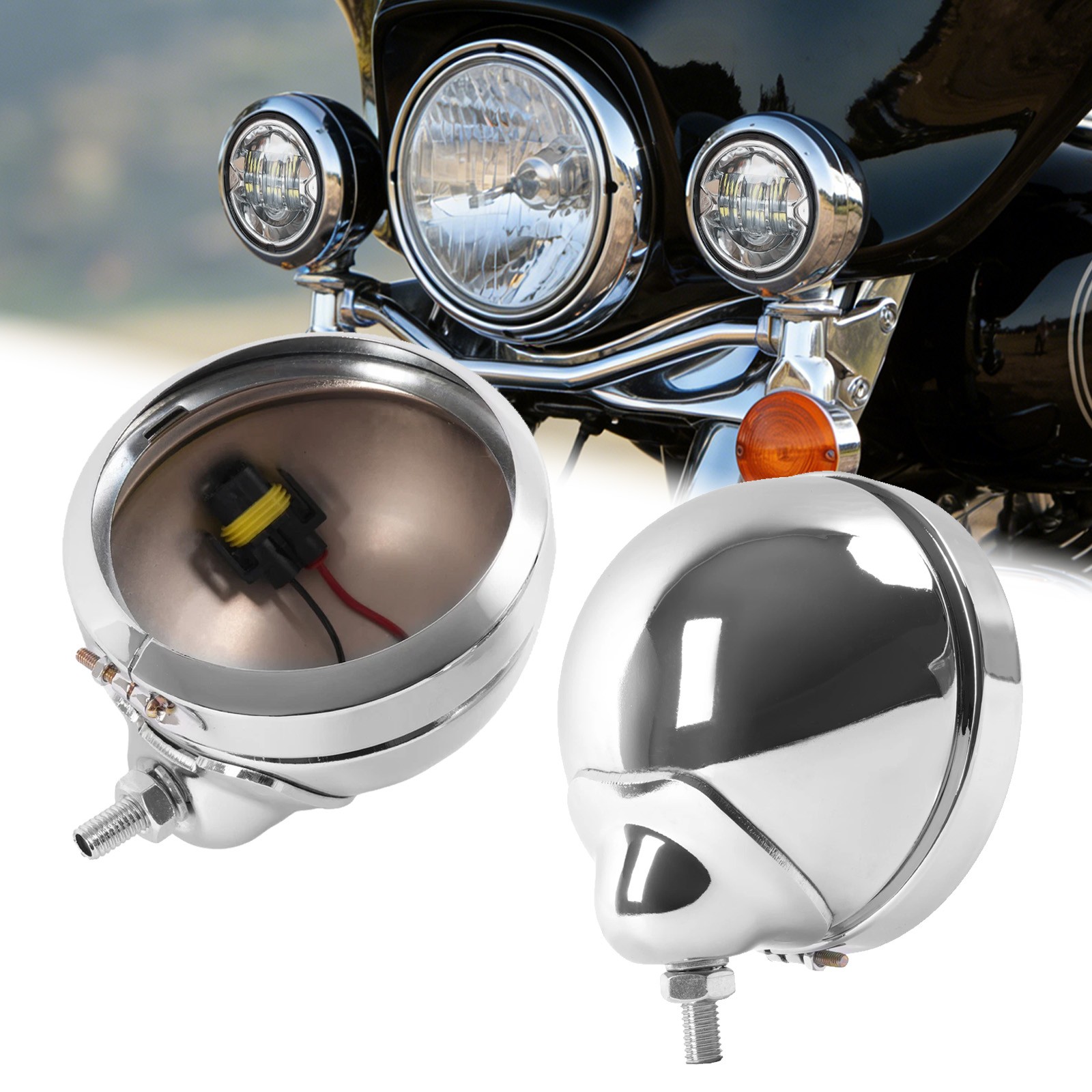 2x 4.5” Fog Passing Light Housing Chrome LED For Harley Street Glide/Road King
