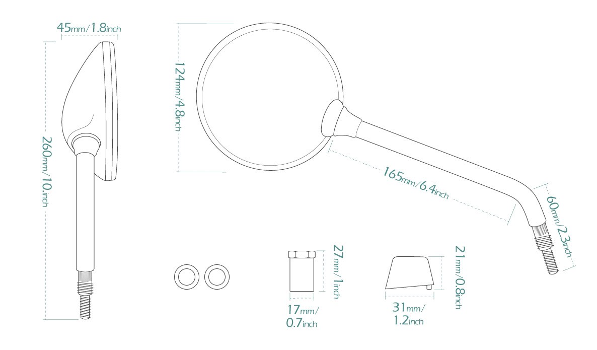 RIGHT SIDE mirror for PIAGGIO Liberty RST125 200 Vespa LX 50 125 150 US STOCK