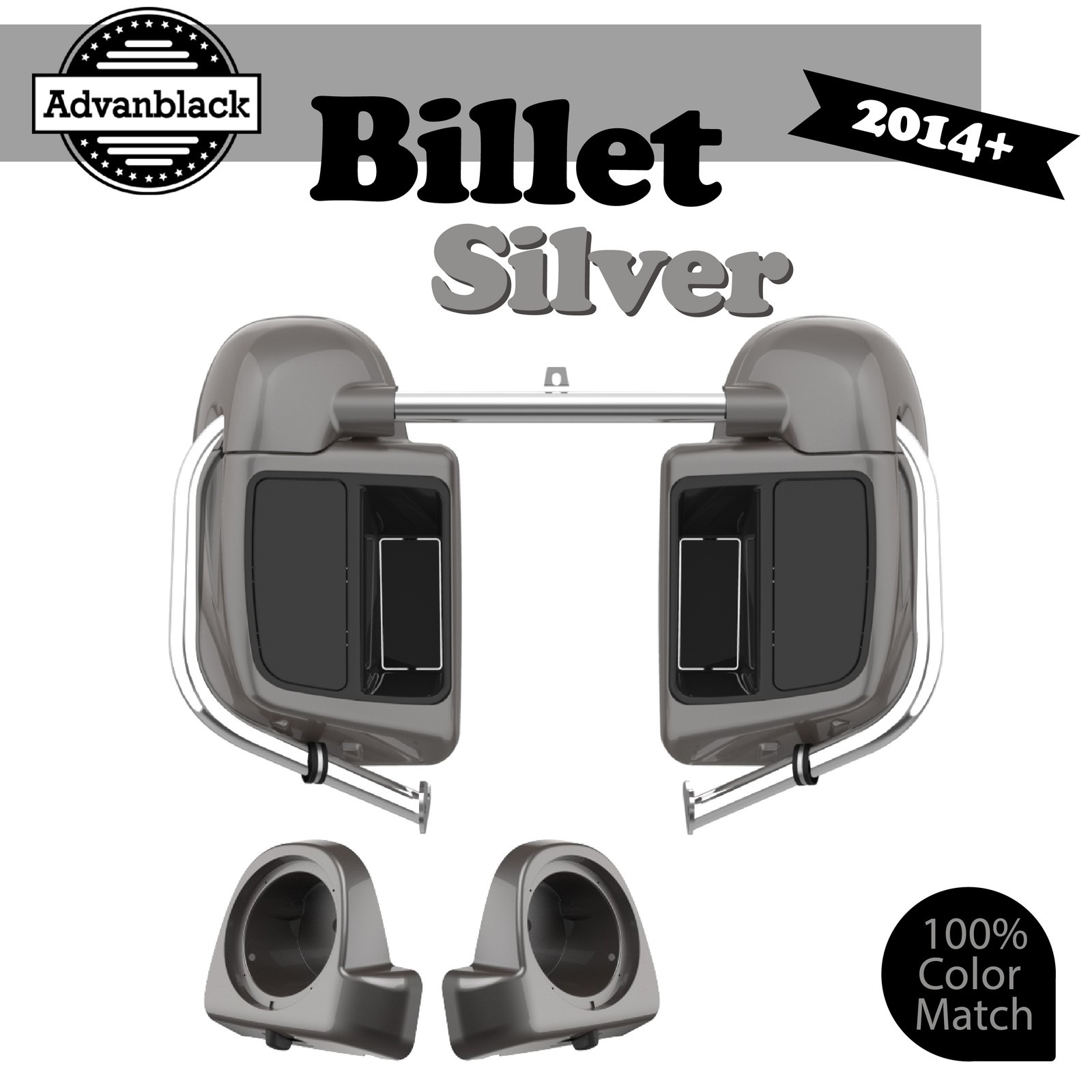 Advanblack Billet Silver Rushmore Lower Vented Fairings Fits Harley Touring 14+